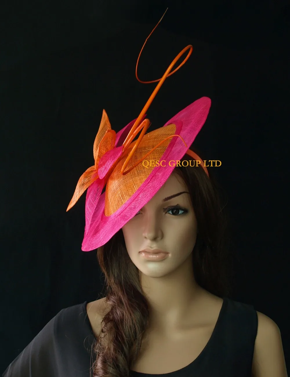 Новая оптовая продажа оранжевый фуксия большой головной убор Sinamay Вуалетка шляпы