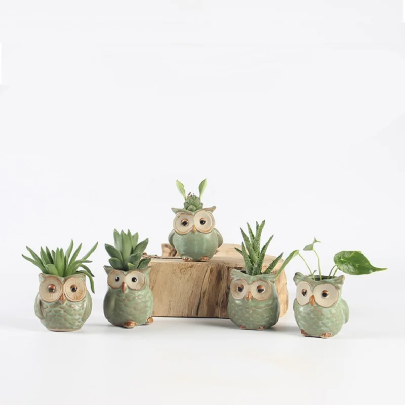 

5pcs/lot Creative Ceramic Owl Shape Flower Pots for Fleshy Succulent Plant Animal Style Planter Home Garden Office Decoration
