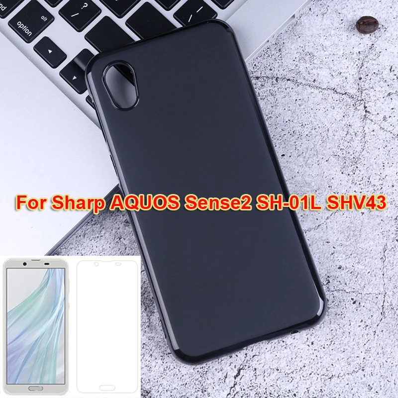 Black With Glass Для Sharp AQUOS sense2 SH-01L SHV43 защита из закаленного стекла для смартфона оболочка Couqe для Sharp AQUOS sense 2 силиконовый чехол - Цвет: Black With Glass