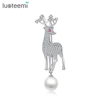 luoteemi lovely animal elk boutonniere stick brooch tiny cz imitation pearl moose lapel pins women wedding suit accessories