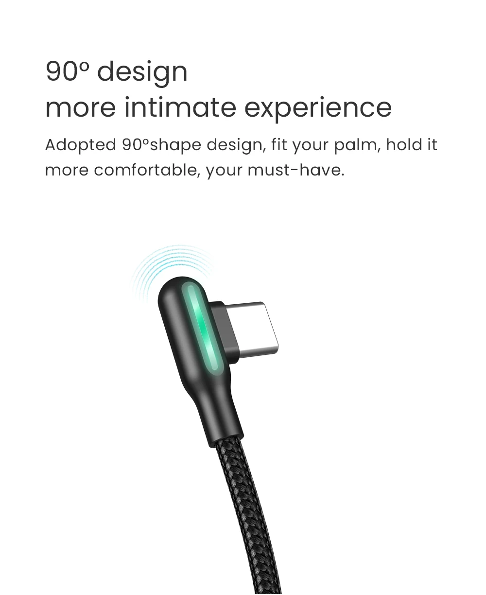 Wsken 90 градусов usb type C кабель для samsung зарядное устройство Красочный Светодиодный светильник нейлоновый Плетеный провод USB C кабель Быстрая зарядка type-C шнур