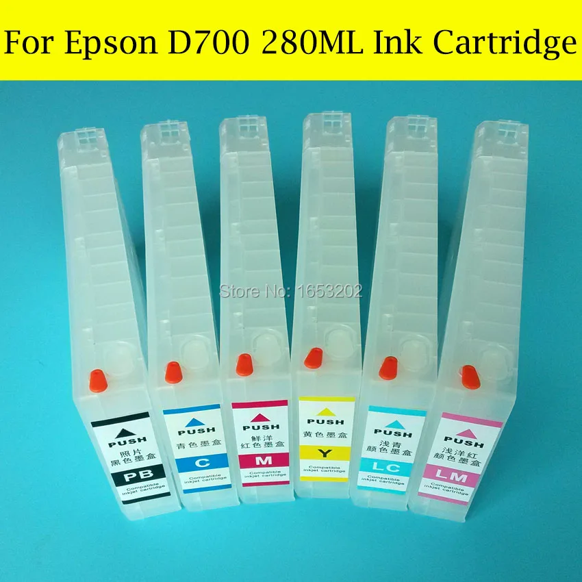 6 шт./лот 280 мл пустой перезаправляемых картриджей для EPSON D700 принтер с чип|ink