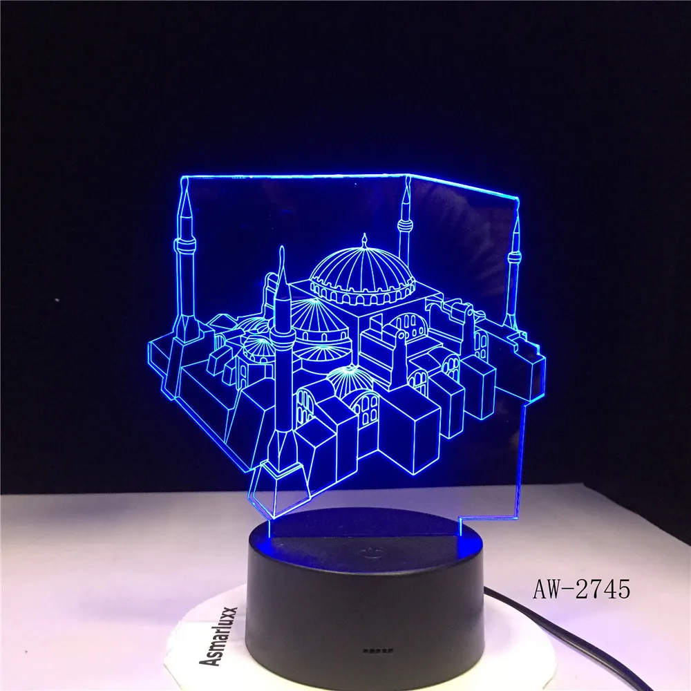 Здание в мечети Красочные градиент 3D настольная лампа Led Дети Спящая спальня ночник прикроватные декоративные светильники AW-2745