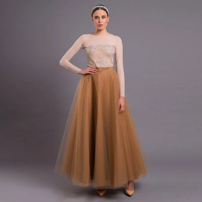 Модная 5-слойная длинная юбка из тюля на заказ бальное платье цвета хаки подружки