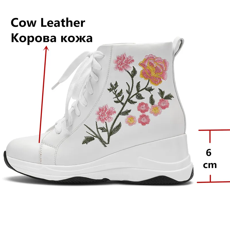 Женские Винтажные ботинки FEDONAS белые из натуральной кожи на танкетке со