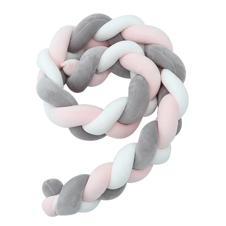 Pink-Gray-White 2 м Детская кровать бампер длинная ручная работа завязанная плетеная плюшевая детская кроватка боковая защита для новорожденного ребенка узел Подушка декор комнаты - Цвет: Pink-Gray-White