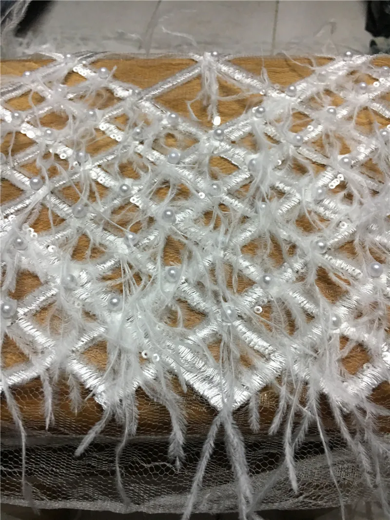 JRB-110510 ткань с бусинами перьями и блестками нигерийская кружевная для свадебного