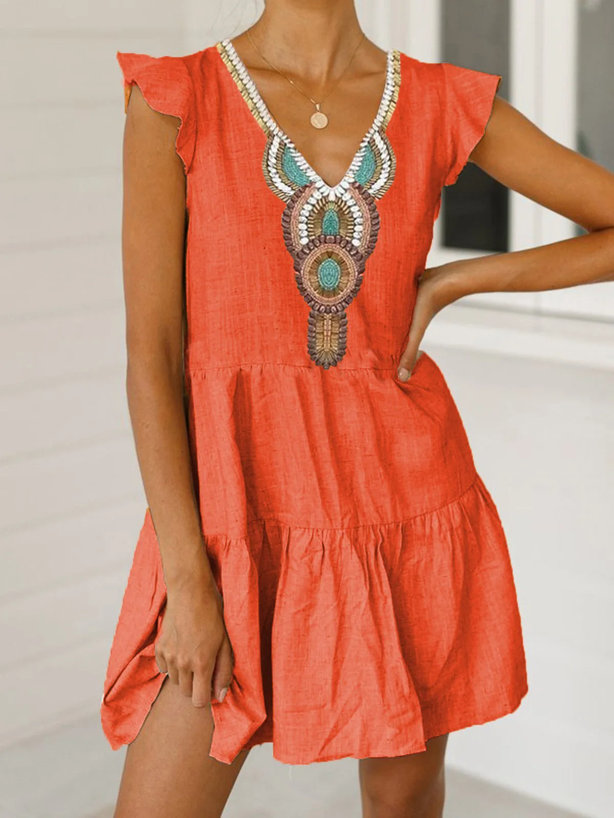 Женское винтажное платье из хлопка и льна с V образным вырезом летнее женское