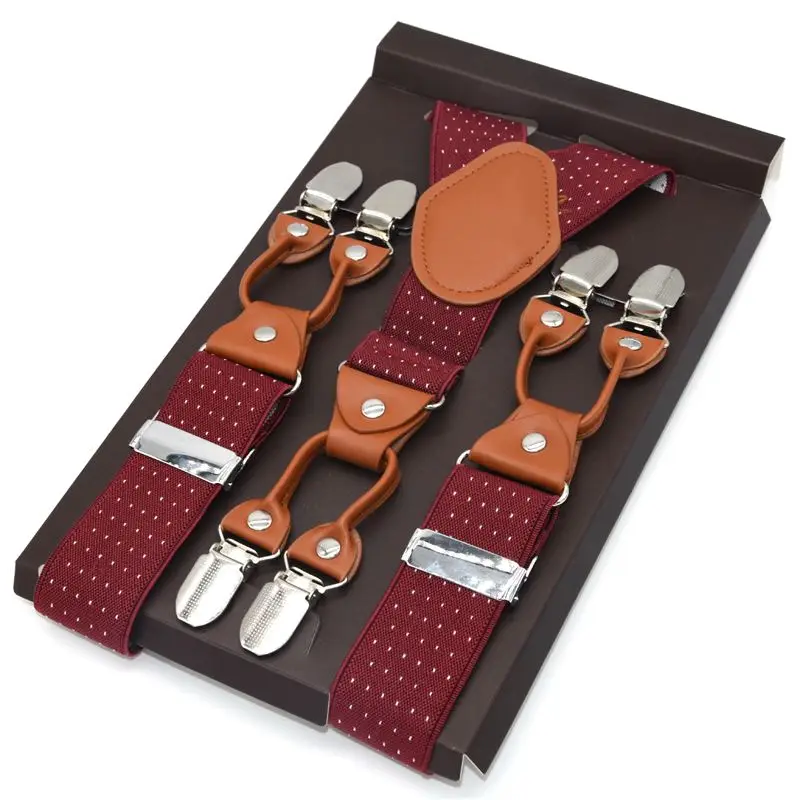 MBD8701RD Модные Подтяжки мужские Эластичные подтяжки кожаные мужские s зажимы для брюк для взрослых Suspensorio Tirantes Hombre Bretelles 3,5*120 см - Цвет: MBD8701RD