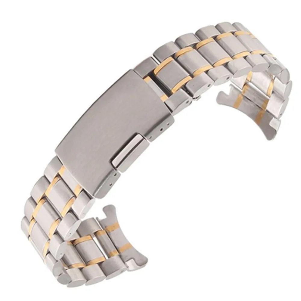 16 18 19 20 21 22 24mm Curved End / Arc Degree Stainless Steel Bracelet Watch Band Strap Straight End Solid Links Drop