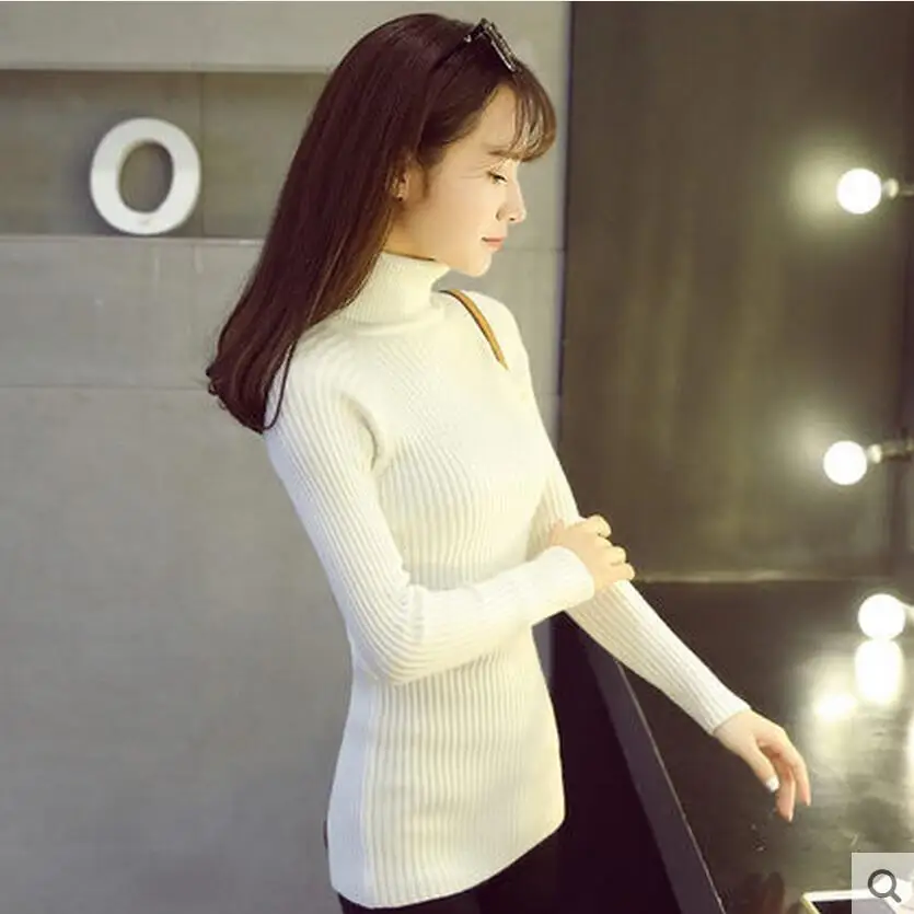 Новый короткий дизайн женский осенний и зимний тонкий свитер водолазка пуловер