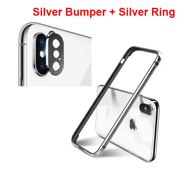 Silver Ring Bumper Чехол для iPhone X XS Max XR 7 8 6 6S Plus чехол Алюминиевый металлический объектив камеры телефона защитное кольцо и бампер противоударный чехол s - Цвет: Silver Ring Bumper