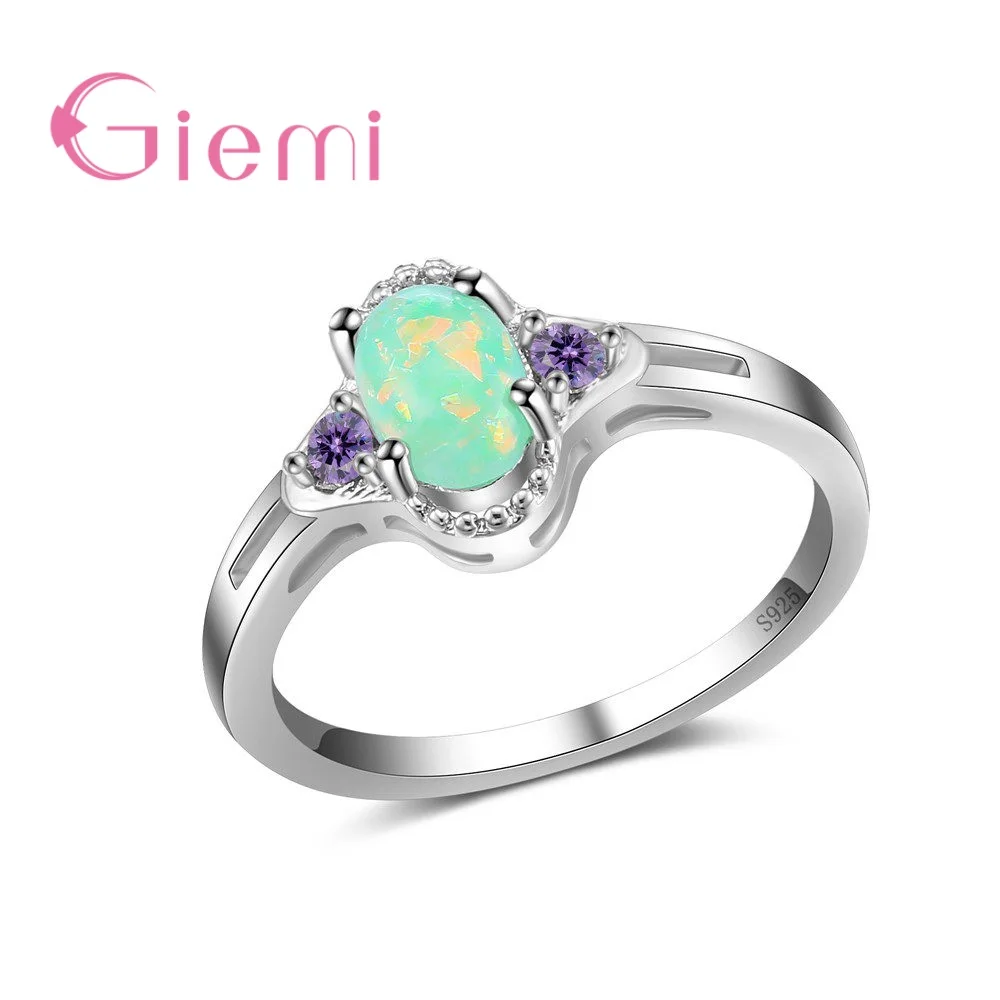 

Special Earth Shape Colorful Opal Jewelry Wedding Rings for Women Best Gift Good 925 Sterling Silver Party Engagement Anel