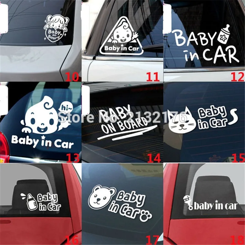 

White cartoon Cute Baby On Board "Baby In Car" Sticker Waterproof Reflective Decal On Rear Windshield Wholesale window sticker