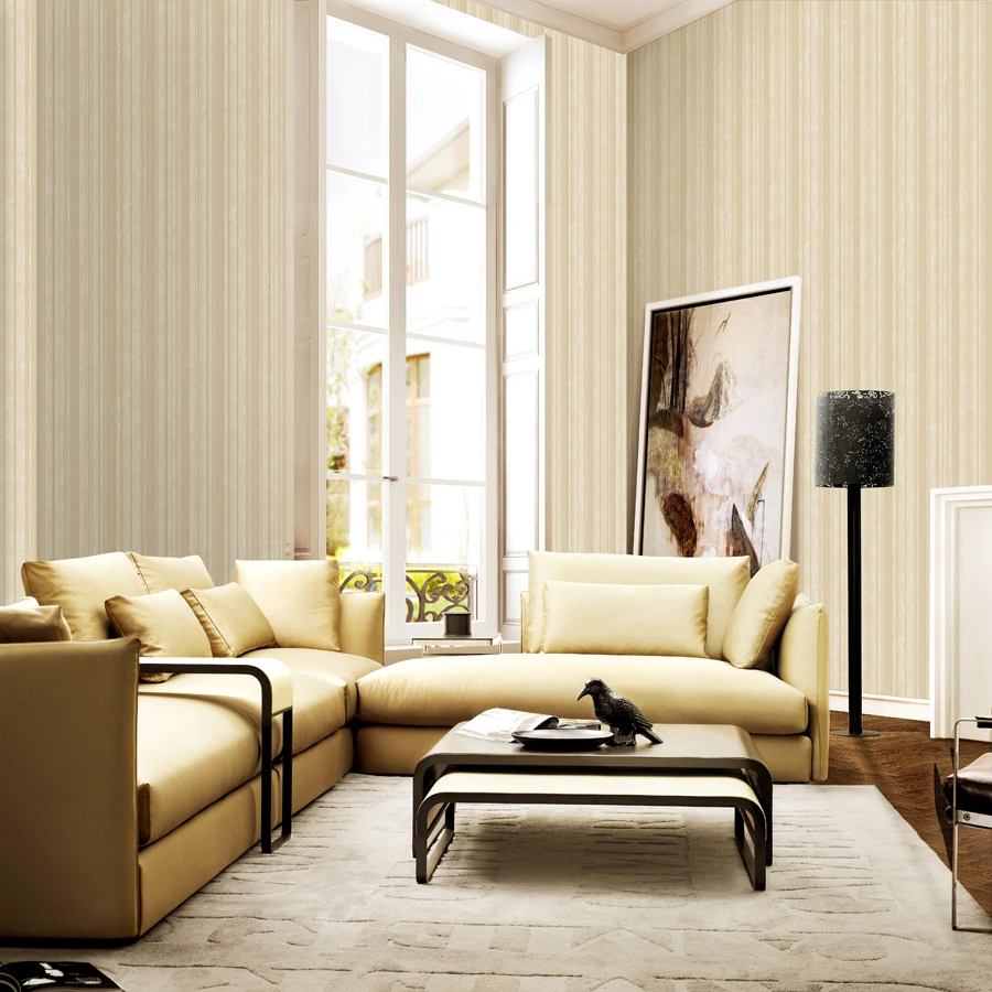 Серые ПВХ 3d бежевые полосатые обои Современная Гостиная синие вертикальные