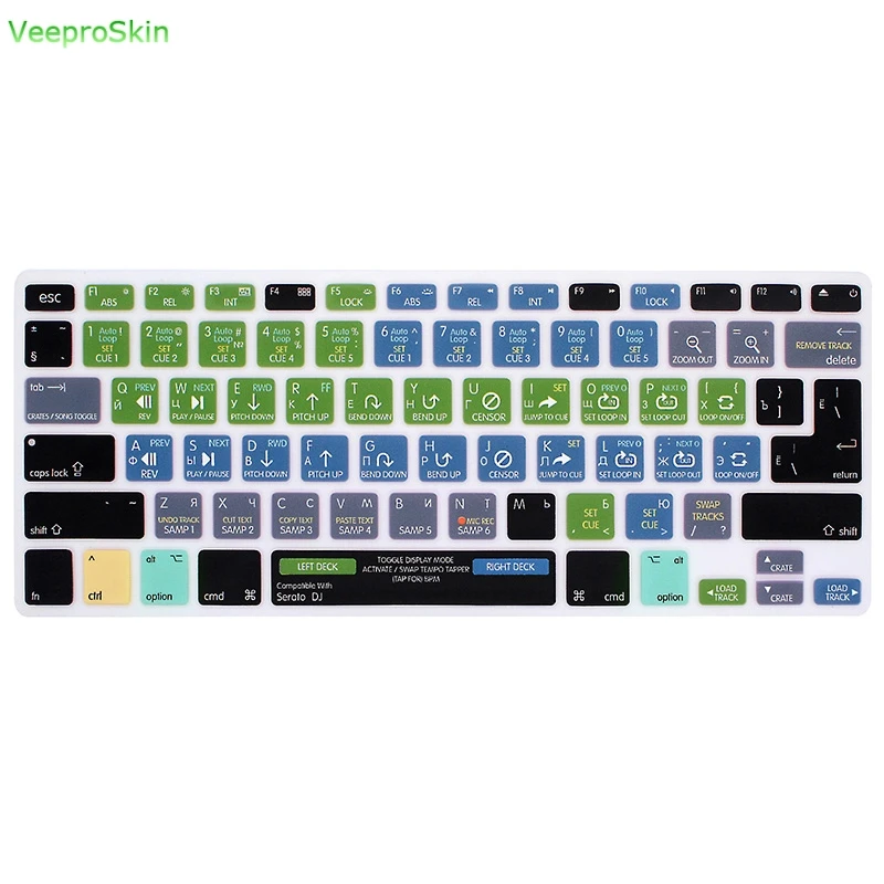 Русский Serato DJ для MacBook Air Pro retina 1" 15" EU/US Защита клавиатуры функциональные горячие клавиши силиконовая клавиатура