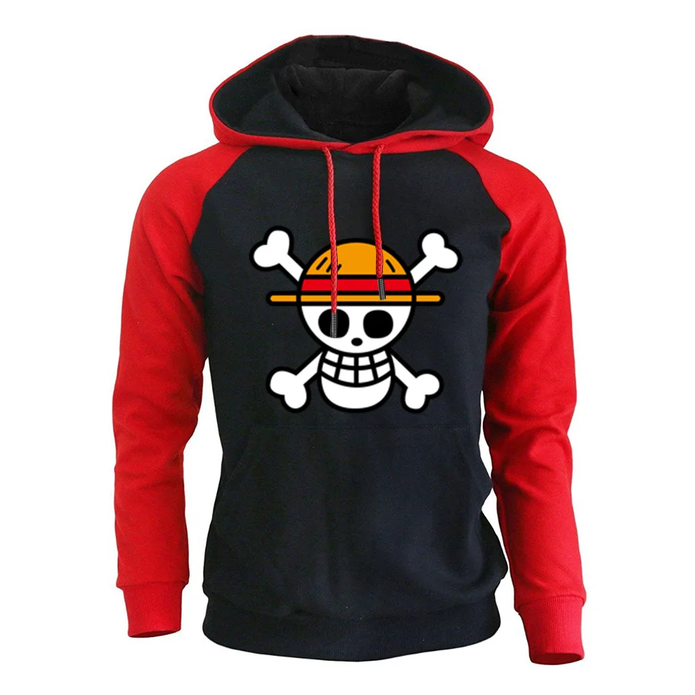 One piece Аниме мужские Комплекты Толстовки штаны Череп Луффи толстовка с капюшоном штаны Осень Зима повседневные 2 шт Спортивные Штаны Толстовка - Цвет: red black6