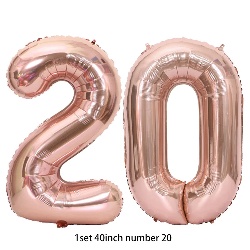 40inch rose gold 20 Воздушные шары для взрослых с днем рождения, 12 дюймов, латексный Гелиевый шар с цифрой 18 20 25 30, розовое золото, украшения для дня рождения, принадлежности - Цвет: 40inch rose gold 20