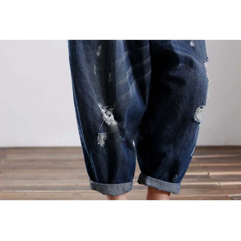 Корейские модные рваные джинсы в мужском стиле женские шаровары с эластичной