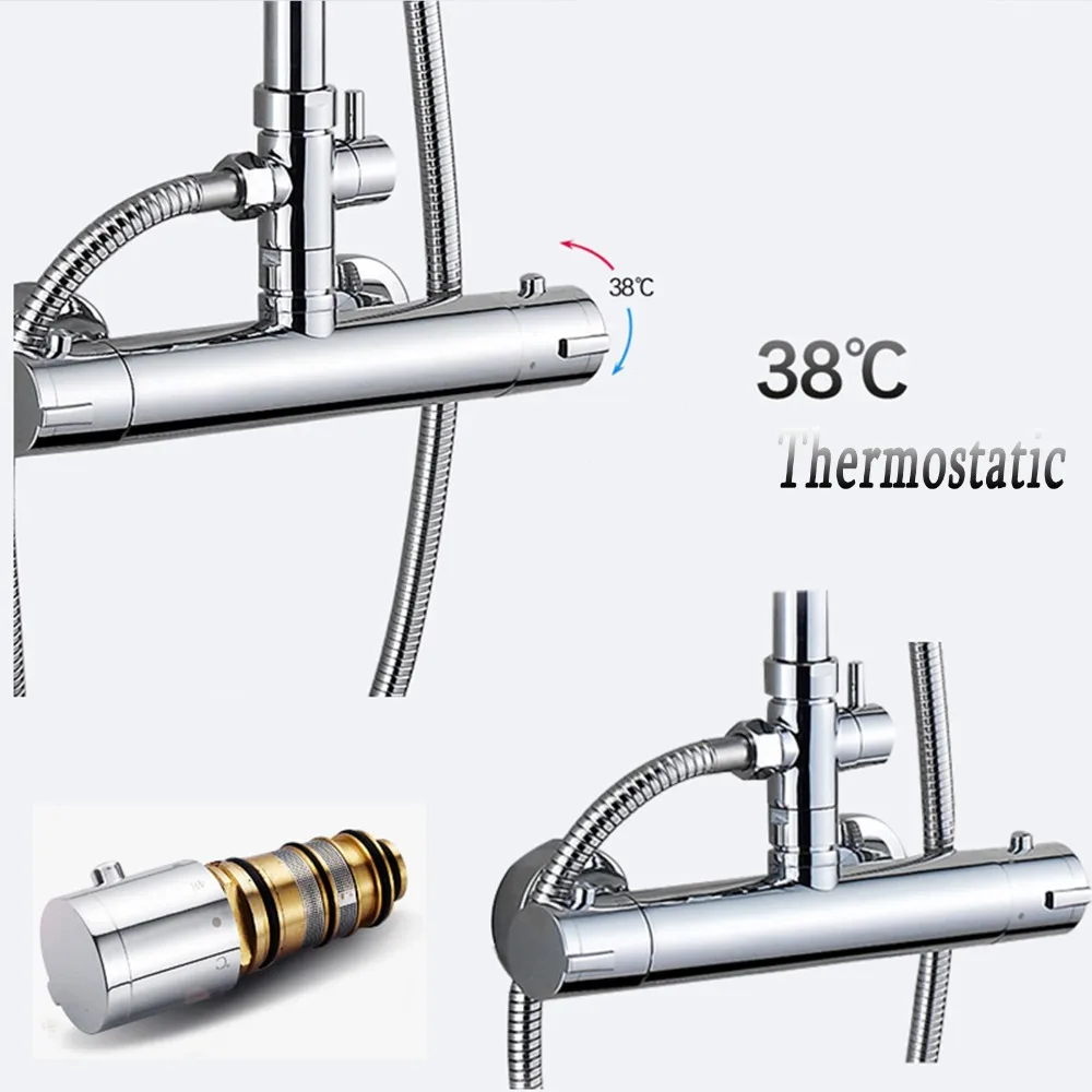 Thermostatic Bathroom Shower Set Chrome 8 10 12 inch Square Shower Head Thermostatic Mixer Valve Bathtub Shower Faucet Taps