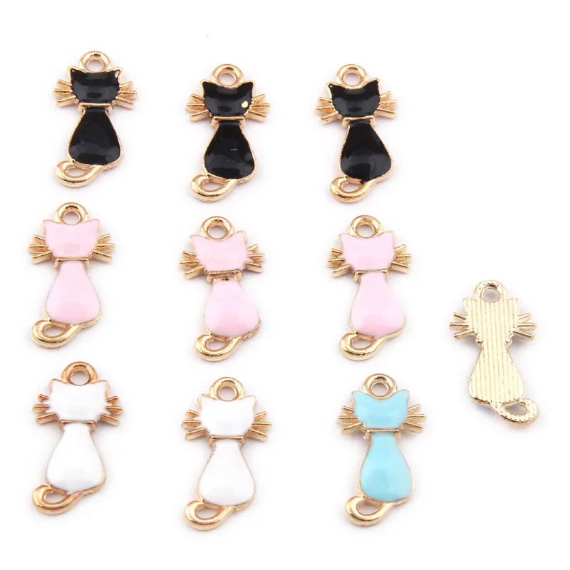 10pcs 21*5mm Kawaii Gold metal enamel kitten cat charms Handmade DIY Bracelet pendants Alloy earring Jewelry making Accessories | Украшения
