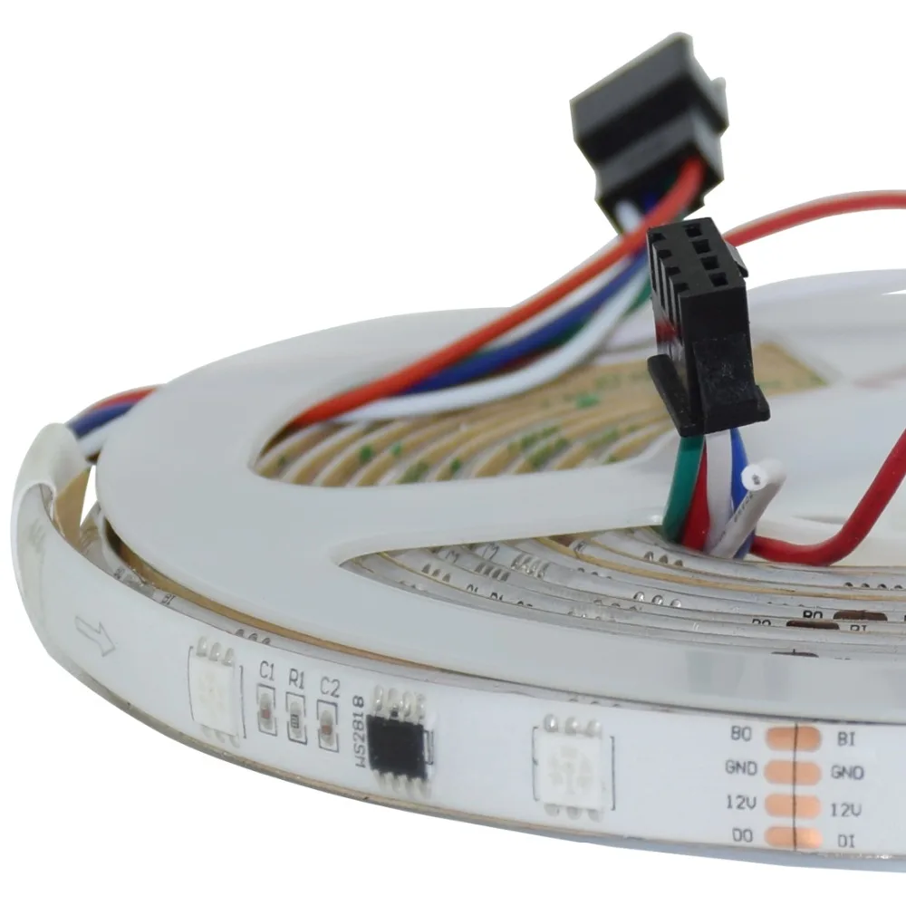 Addressable WS2818 WS2811 IC Update Dual-signal SPI LED Pixel Strip Epistar SMD5050 Full color RGB DC12V 30LEDs/60LEDs/M 5M/Reel | Лампы и