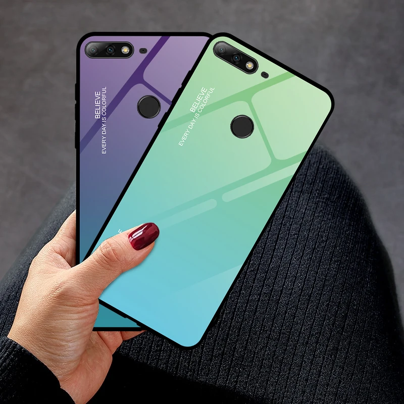 Чехол для телефона с градиентом Honor 7A RU 5 45 Pro 7C 99 чехол из закаленного стекла Huawei Y9