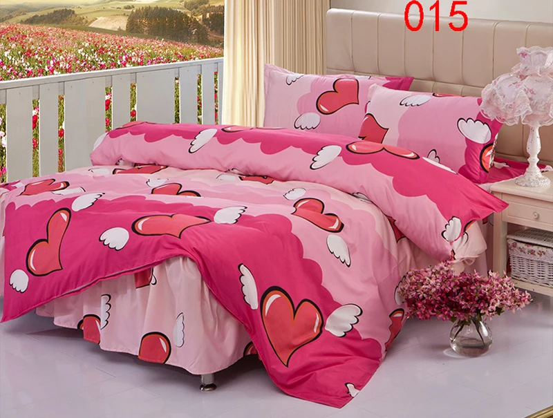 Двойной Полный Королева Ангел сердце полиэстер кровать юбка 4 шт. Комплект