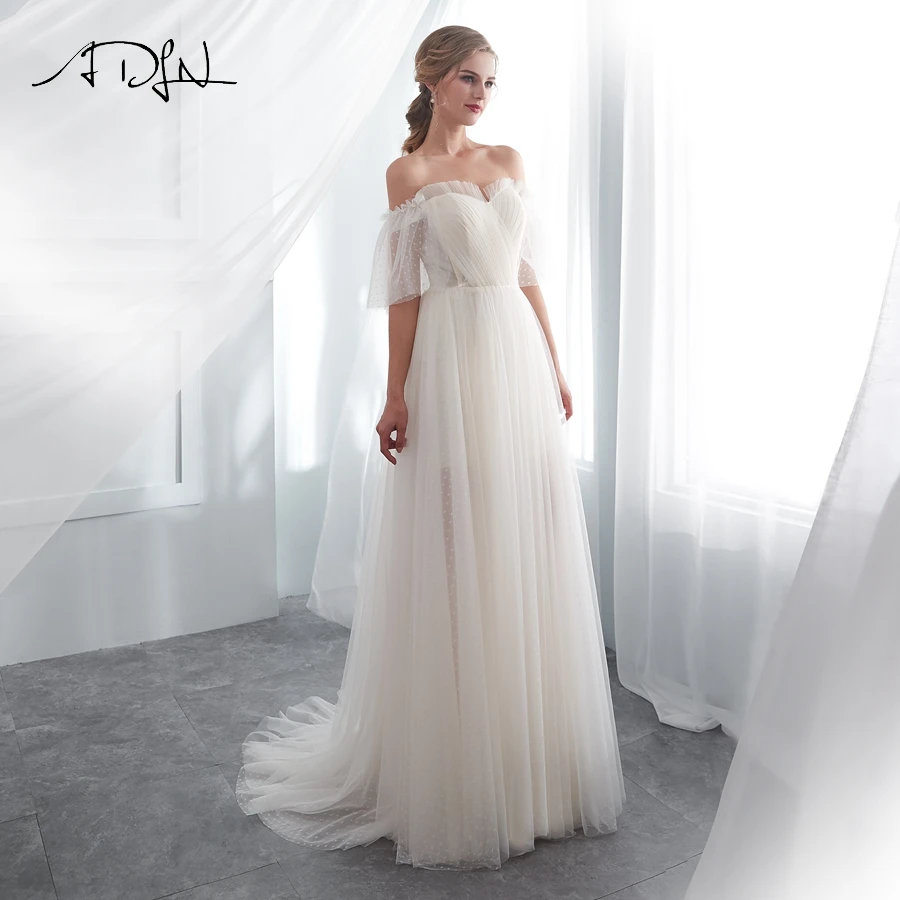 ADLN Дешевые Тюль Vestido De Novia свадебное платье с открытыми плечами Милая Плиссировка Свадебные платья Robe De Mariage на заказ