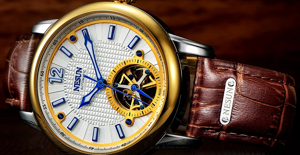NESUN Роскошные Лидирующий бренд для мужчин Tourbillon полые автоматические механические наручные часы водонепроницаемый спортивные часы Relogio Masculino