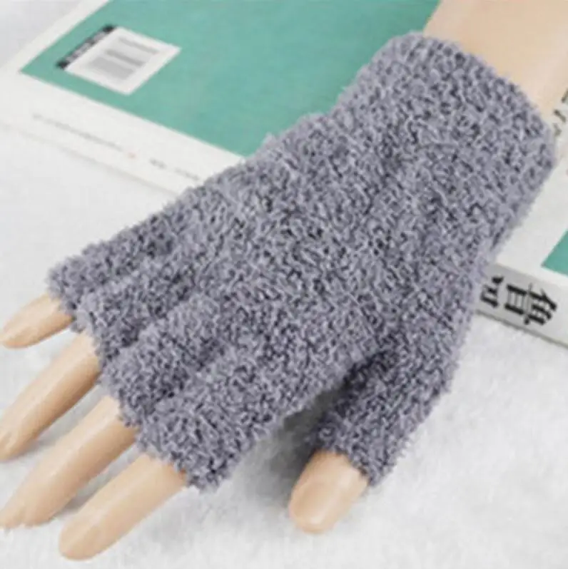 G038 Half Grey VISNXGI, модные Флисовые женские перчатки на половину пальцев, коралловый флис, унисекс, утолщенная шапка, одноцветные варежки, Зимние перчатки для клавиатуры - Цвет: G038 Half Grey