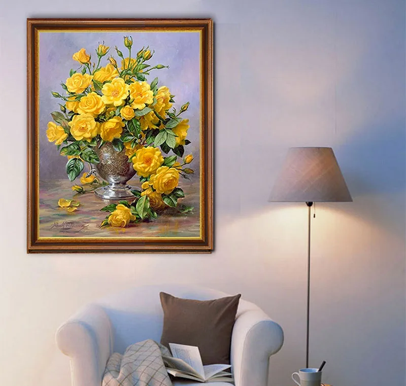 Стразы DIY пластиковые поделки картина алмазная романтическая желтая роза крест