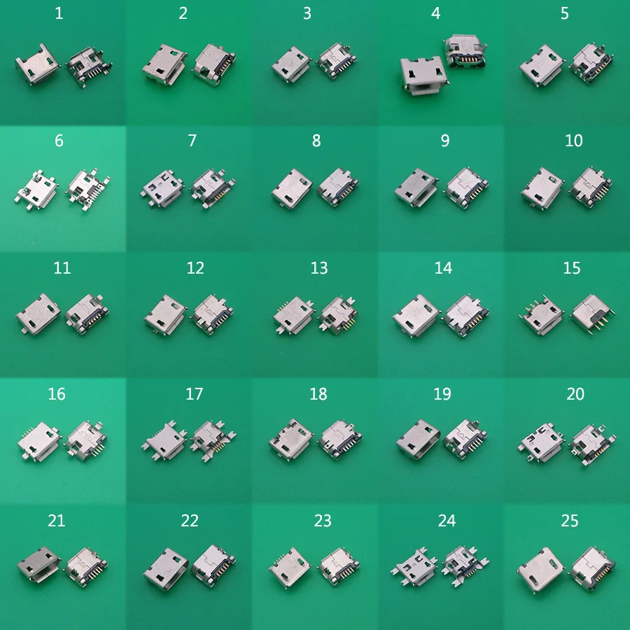 

25Models 25-100pcs 5Pin Micro USB Jack Sockect Connector Port 5P Female For Samsung Lenovo Huawei Lenovo Meizu Xiaomi Oppo Vivo