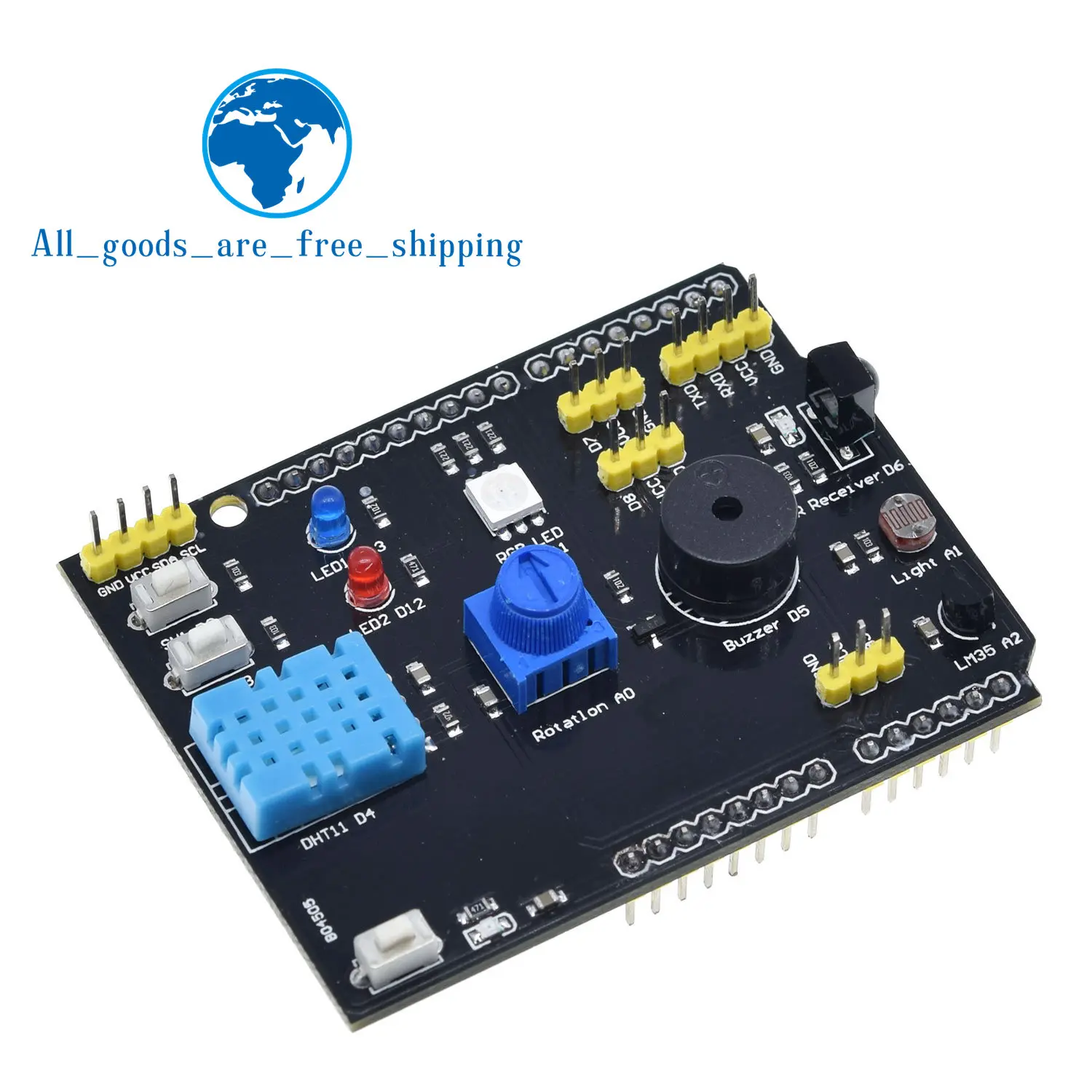 Плата датчика 9 в 1, многофункциональная Плата расширения DHT11 LM35, температурная влажность для Arduino UNO RGB, фотомагнитола с ИК-приемником