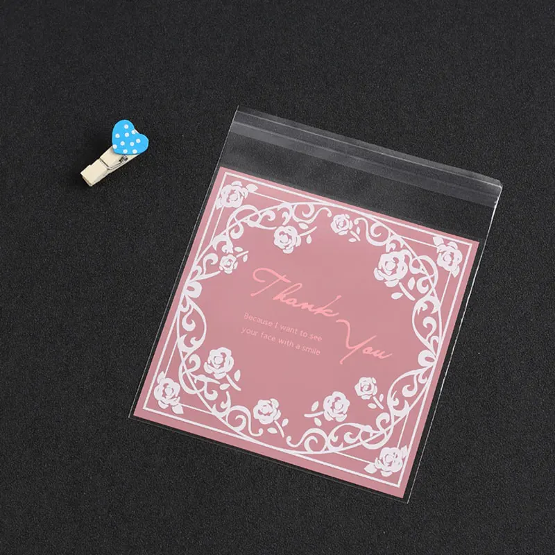 100 шт./лот розовая роза Венок клейкая сумка печенье diy Подарочные сумки для