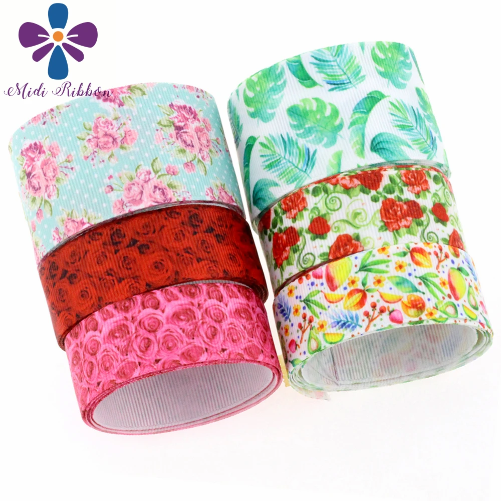 

16mm-75mm Flower Series Red Pink Roses Green Leaves Printed Grosgrain/Foe Ribbon DIY Valentine's Day Decor 50yards/roll
