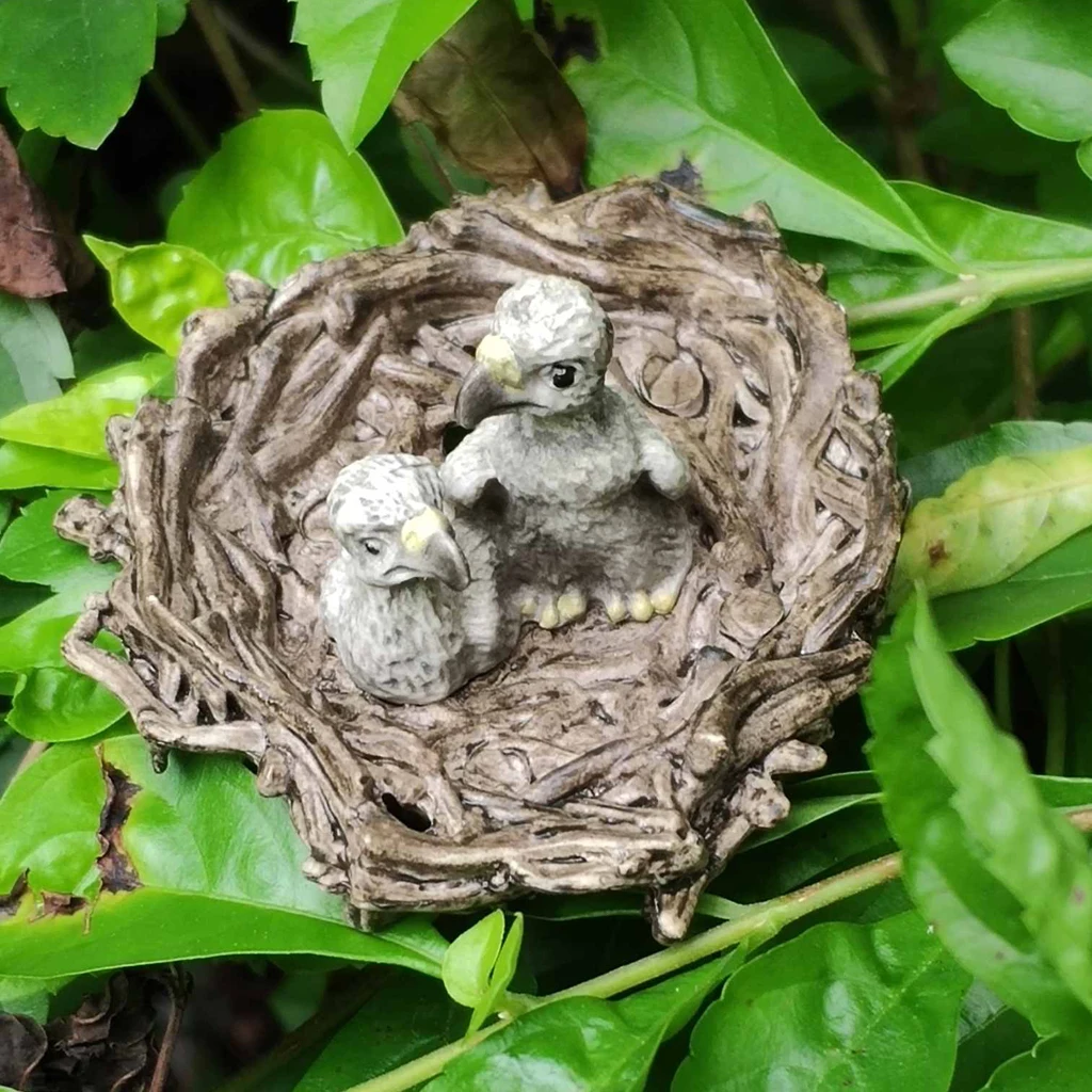 Birds with nest Фигурки птиц, Имитационные фигурки птиц, модели животных, игрушки для домашнего декора, миниатюрное украшение для сада в виде Феи, орнамент, подарки для детей - Цвет: Birds with nest