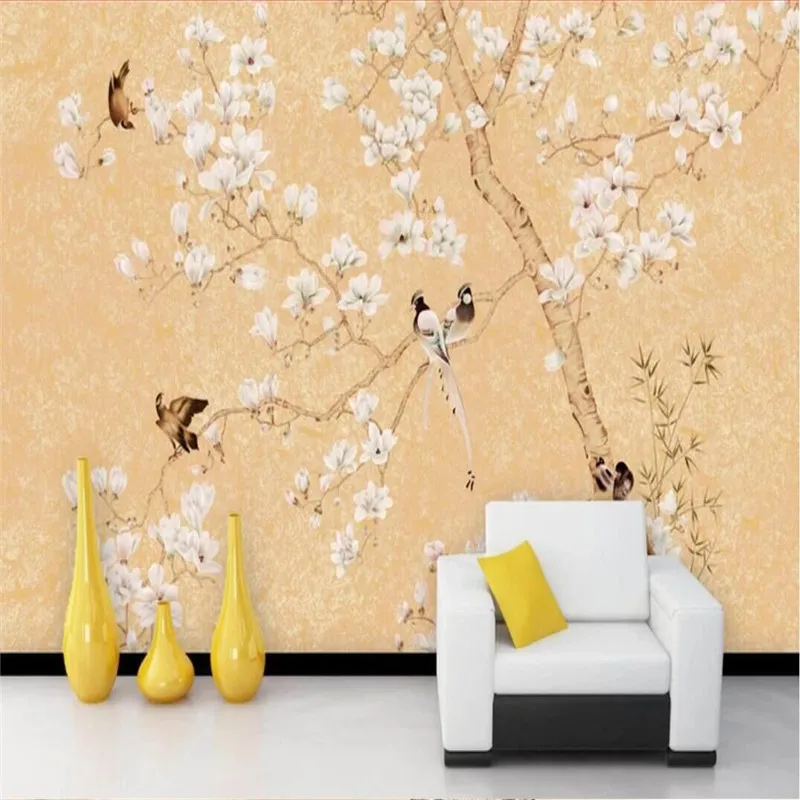 

Elegant flower and bird art background wall professional custom high-end mural factory wholesale wallpaper mural photo wall