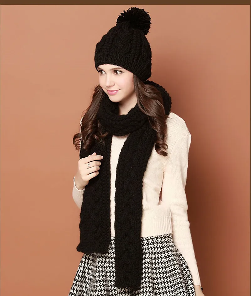 Женская вязаная шапка BomHCS однотонная теплая и шарф ручной работы вязаные крючком