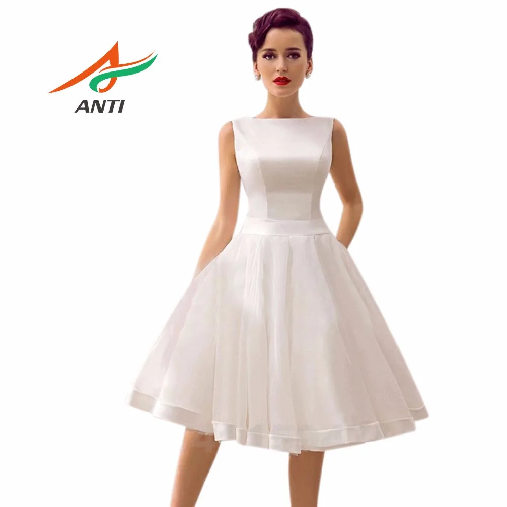 

ANTI Charming Backless Short skirt bride wedding dress Off the Shoulder Tulle Vestidos de Noiva Robede mariage Knee-Length 2019