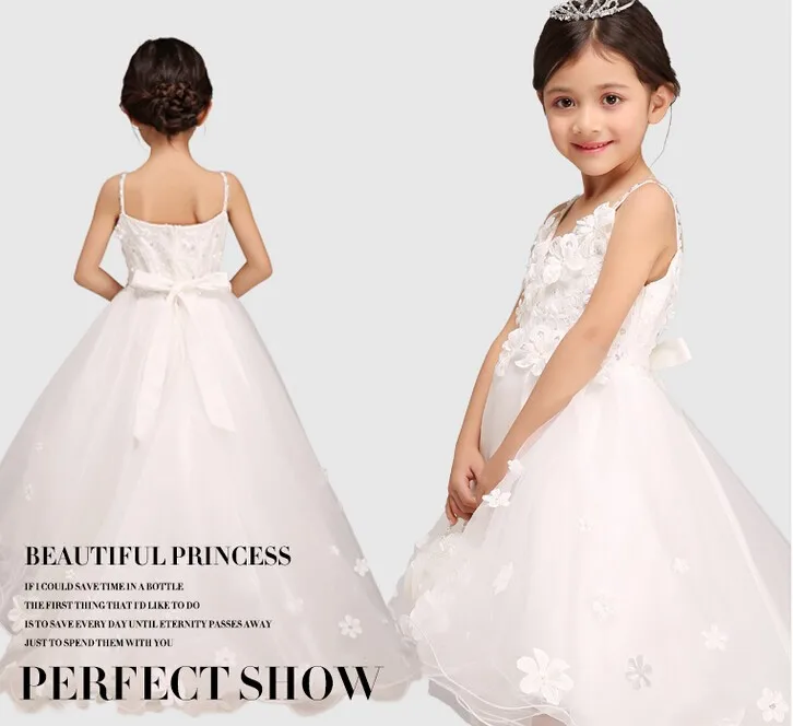 Пышное белое платье на бретельках принцессы с цветами для девочек свадьбу пышное