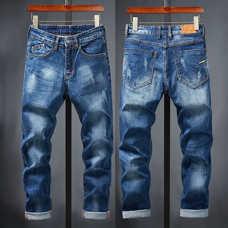 Джинсы мужские узкие стрейчевые повседневные однотонные черные джинсы с