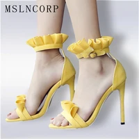 plus size 34 51 summer new women fashion open toe lace high heel sexy wedding sandals ankle wrap fringe pumps formal dress shoes