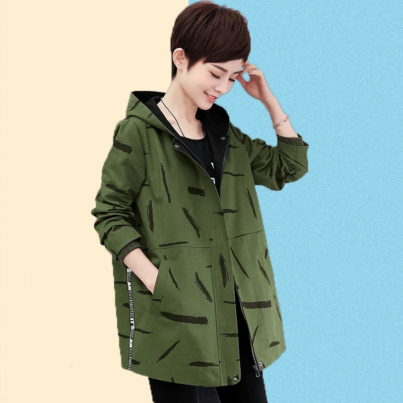 

Camouflage cotton thin casual trench coat women fashion hooded jacket plus size M - XXXXL 2019 spring autumn