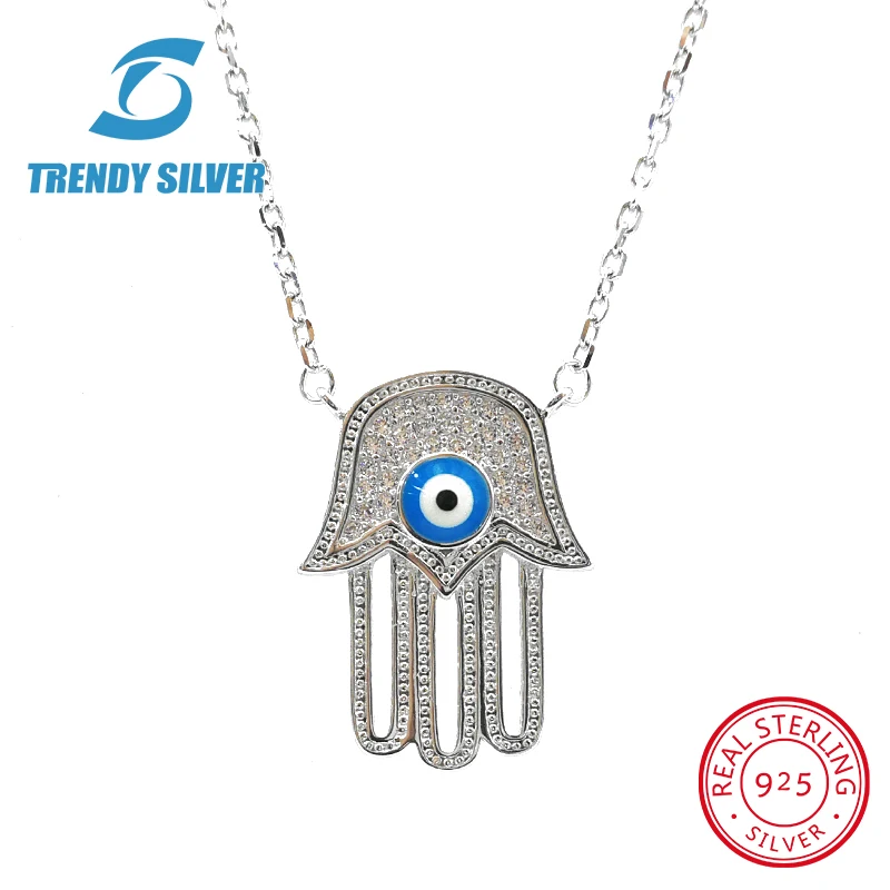 925 серебро Lucky Hamsa ожерелье с дизайном рука кулоны Фатима для женщин хорошее