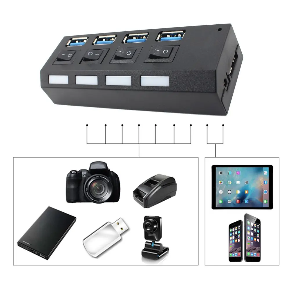 Высокоскоростной 4 порта USB 3 0 концентратор с переключателем вкл/выкл адаптер