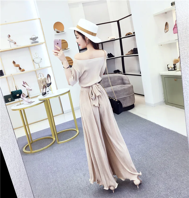Gaganight модные женские туфли комплект из двух предметов короткие крест-накрест лук бандажный укороченный Топы Футболка шикарные оборки длинные широкие брюки для дам