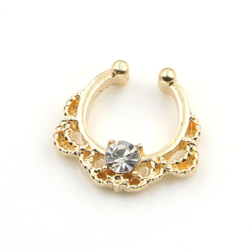 New Design Crystal Pierced Unique Nose Ring Fake Septum for Women Piercing Hanger Jewelry Hoop Body 3 Colors | Украшения и