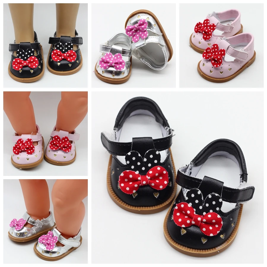 

New Fashion Baby Doll Shoes 7cm Shoes Leather Shoes With Bow Fits 43cm Dolls Baby New Born and 18" American Doll 1/3 BJD