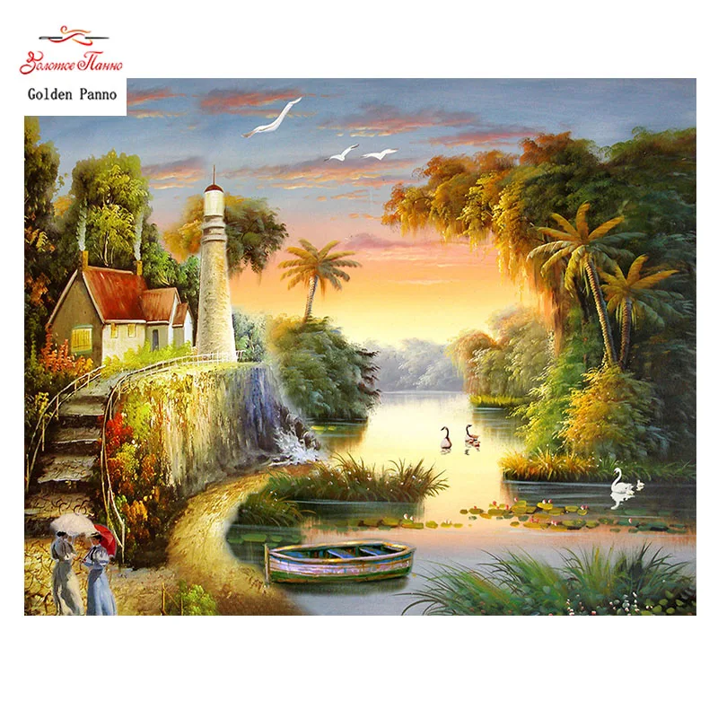 

Golden Panno,Needlework,DIY DMC 14CT Cross stitch Kit,water tower Counted Pattern Embroidery Cross-stitch Painting 0119